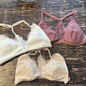 Victoria's Secret Lace Bralette Trio - Cream, Pink, Tan